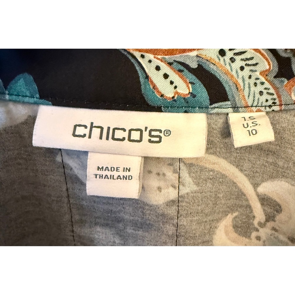 Chico's Black/Blue Floral Collared Button Down Blouse LS Size 1.5 (US 10) Office - Picture 4 of 8
